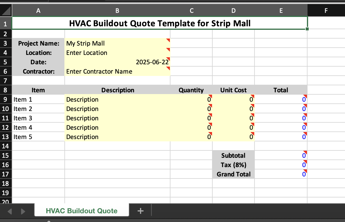 HVAC quote template without PEP
